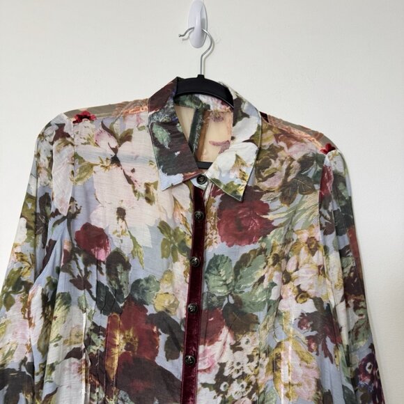 Aratta Silent Journey Silk Blend Floral Button Front Flowy Tunic Top Size M - Picture 2 of 9